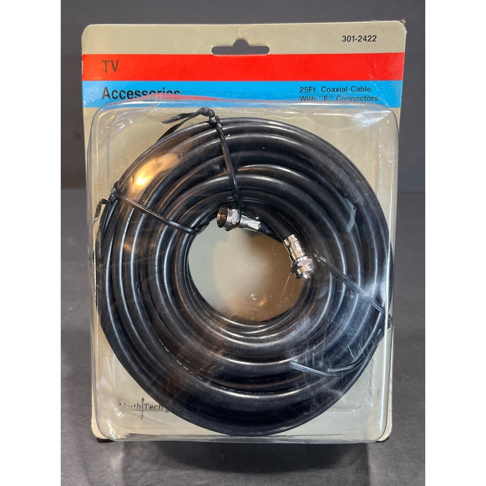 NorthTech 25ft Coaxial Cable RG 59/U with F Connectors Black 301-2422 NIP